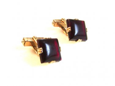 Vintage 1/40 10K RGP Gold Tone & Red Cufflinks Signed Swank