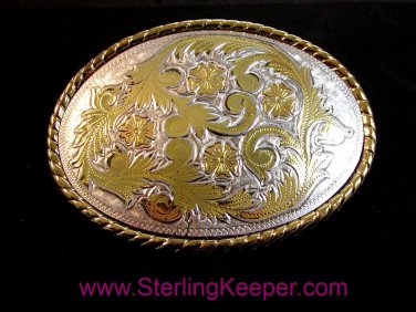 Western Silver & Gold 2 Tone Rodeo Cowboy Belt Buckle