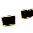 True Vintage Goldtone & Black Onyx Cufflinks By S in Shield 100714