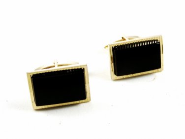 True Vintage Goldtone & Black Onyx Cufflinks By S in Shield 100714