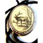 Southwest Silver Tone Moose Scrimshaw Leather Bolo By  L. Layden