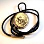 Southwest Silver Tone Moose Scrimshaw Leather Bolo By  L. Layden