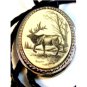 Southwest Silver Tone Moose Scrimshaw Leather Bolo By  L. Layden