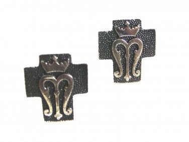 Vintage Sterling Silver & Black Crown Cufflinks 72514