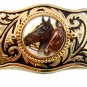 Vintage 2 Harnessed Horses Western Cowboy Belt Buckle