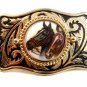 Vintage 2 Harnessed Horses Western Cowboy Belt Buckle