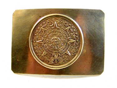 Vintage Silver Tone Mexican Aztec Calender Belt Buckle