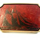 Vintage Sailing ship Leather & Brass Belt Buckle by BTS