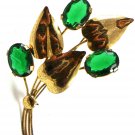1950's Retro Sterling Silver Gold Vermeil Green Brooch 72214