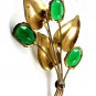 1950's Retro Sterling Silver Gold Vermeil Green Brooch 72214