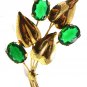 1950's Retro Sterling Silver Gold Vermeil Green Brooch 72214