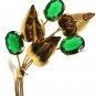 1950's Retro Sterling Silver Gold Vermeil Green Brooch 72214
