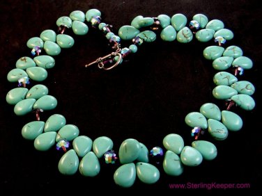 Vintage Sterling Silver Turquoise & Austrian Crystal 22" Necklace
