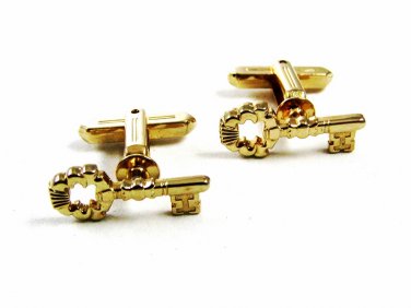 True Vintage Skeleton Key Goldtone Cufflinks by Hickok U.S.A. 101614