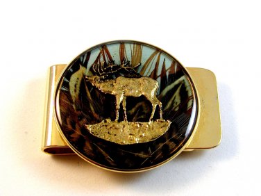 New Old Stock Moose in Green Woods Money Clip