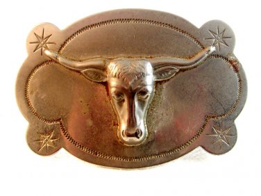 Vintage 1930's - 1950's Silver Tone Texas Longhorn Cowboy Western Belt Buckle