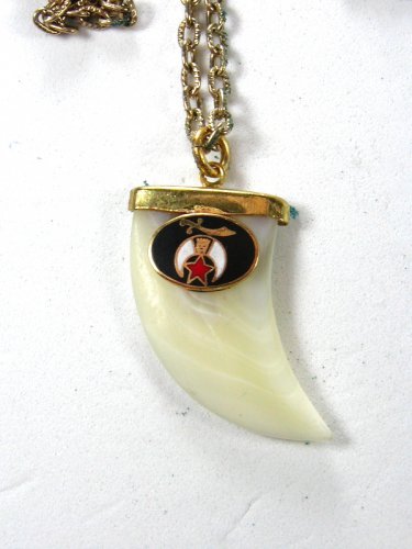 Mint Vintage 1970's-1980s Shriner Masonic Tooth Pendant & Chain In Box