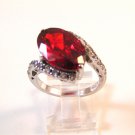 Sterling Silver & Red Garnet & Rhinestones Ring Size 9 1/4