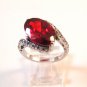 Sterling Silver & Red Garnet & Rhinestones Ring Size 9 1/4