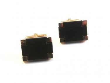 Vintage Gold Tone & Black Cufflinks Marked Flex-Let Quality U.S.A.