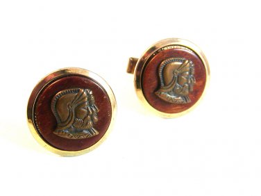 Vintage Silver Tone 2 Greek / Roman Soldiers Profiles Cufflinks