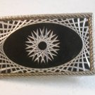 Vintage Silver Tone & Black Diamond Cut Belt Buckle