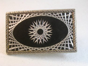 Vintage Silver Tone & Black Diamond Cut Belt Buckle