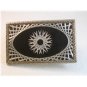 Vintage Silver Tone & Black Diamond Cut Belt Buckle