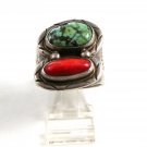 Vintage Handmade Southwest Pawn Silver Turquoise & Coral Ring Size 10