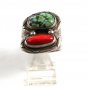 Vintage Handmade Southwest Pawn Silver Turquoise & Coral Ring Size 10