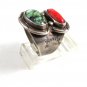 Vintage Handmade Southwest Pawn Silver Turquoise & Coral Ring Size 10