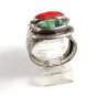 Vintage Handmade Southwest Pawn Silver Turquoise & Coral Ring Size 10