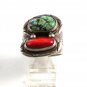 Vintage Handmade Southwest Pawn Silver Turquoise & Coral Ring Size 10