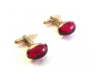 Vintage Gold Tone & Red Art Deco Cufflinks by Hickok U.S.A.