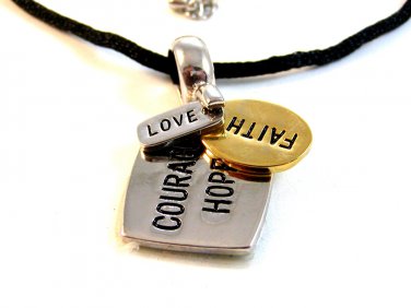 Alexa's Angels Silver & Gold Tone Love Faith Courage Hope Pendant / 18" Necklace