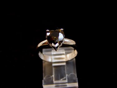 Sterling Silver & Dark Green Heart Ring Size 7