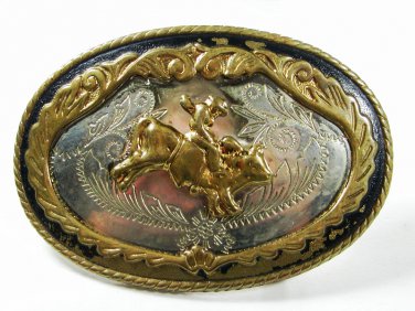 Western Cowboy Rodeo Bull Riding German Silver Belt Buckle Unbranded 73015