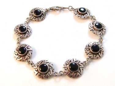 Vintage Sterling Silver & Black Onyx Bracelet