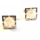 Vintage Silver Tone & White Cufflinks Signed Swank