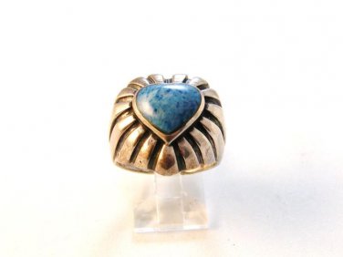 Vintage Southwest Sterling Blue Onyx Heart Ring Sz 7 1/4