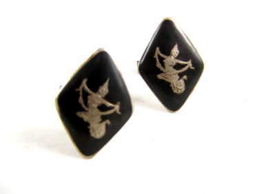 Vintage Sterling Silver Siam Lady Dancer Cufflinks Signed S in Diamond