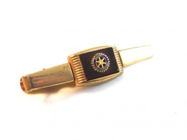 Vintage 1930's - 50's Gold Tone & Red Rotary International Tie Clasp By Anson