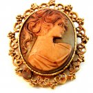 Vintage Hidden Heart Gold Tone Cameo of a Lady Brooch