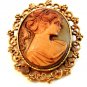 Vintage Hidden Heart Gold Tone Cameo of a Lady Brooch