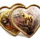 Ladies 2 Entwined Hearts Horse Belt Buckle Alpaca Silver Mexico