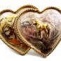 Ladies 2 Entwined Hearts Horse Belt Buckle Alpaca Silver Mexico