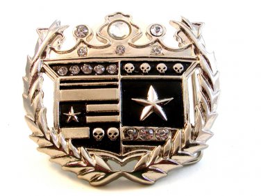 Vintage Gothic Silver Tone & Black & Rhinestones Belt Buckle