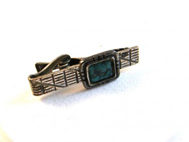 Vintage Southwest Silver Tone  & Green Tie Clasp