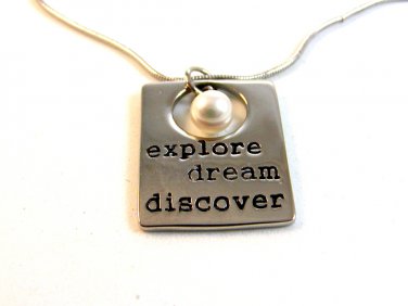 Alexa's Angels Silver Tone Explore Dream Discover Pearl Pendant / 18" Necklace