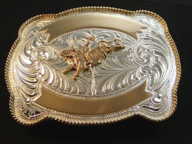 Silver & Gold 2 Tone Western Cowboy Rodeo Bull Riding Belt Buckle by Justin